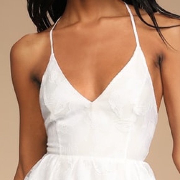 Lulu’s Feeling Like Forever White Jacquard Organza Floral Lace-Up Midi Dress - Picture 5 of 8